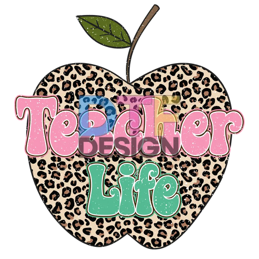 Teacher Life Leopard Apple Distressed